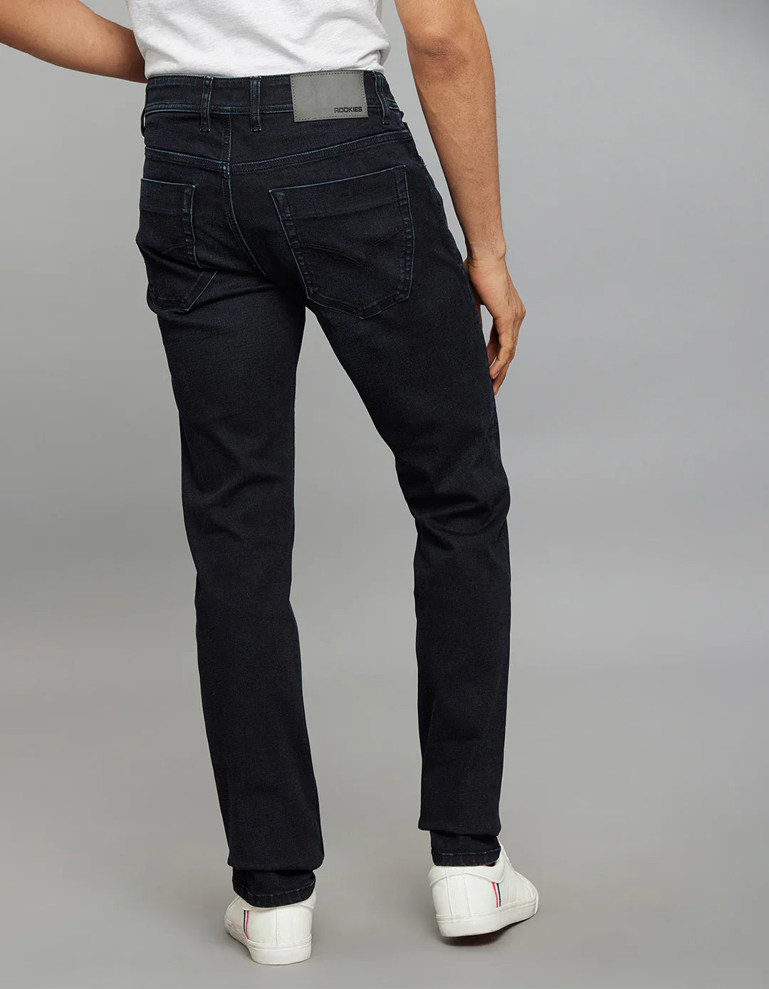Dark Blue 5 Pocket Mid-Rise Slim Straight Fit Classic Stretch Jeans RJ6236