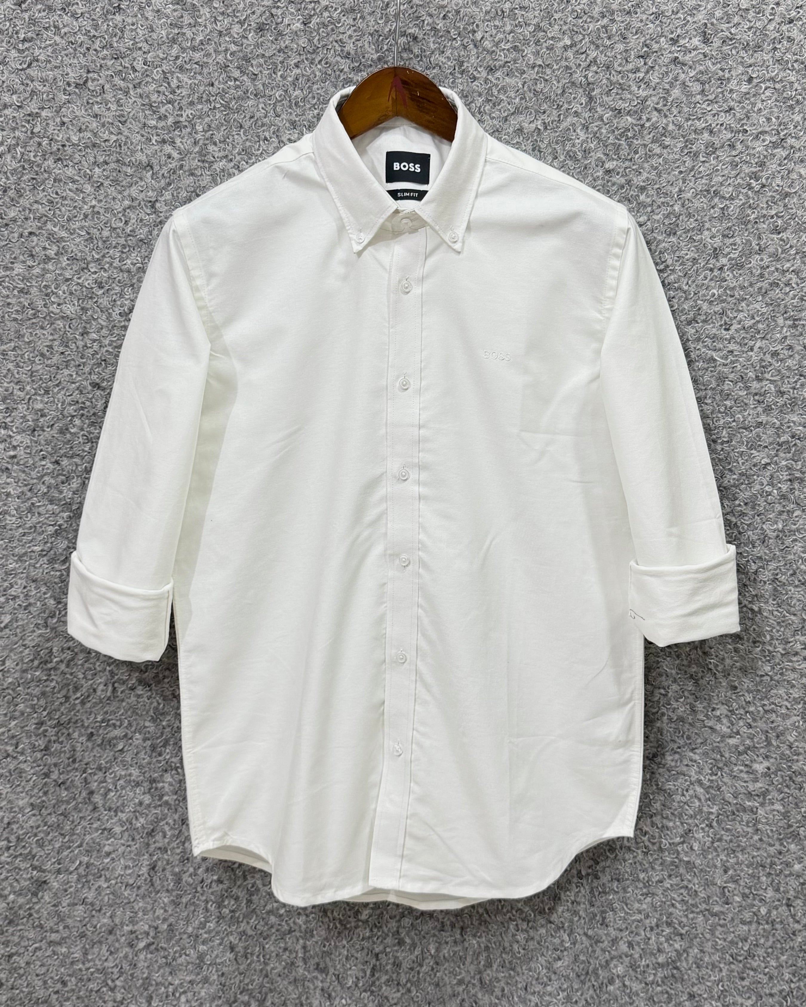 Premium Solid Oxford Cotton Shirt HBS White