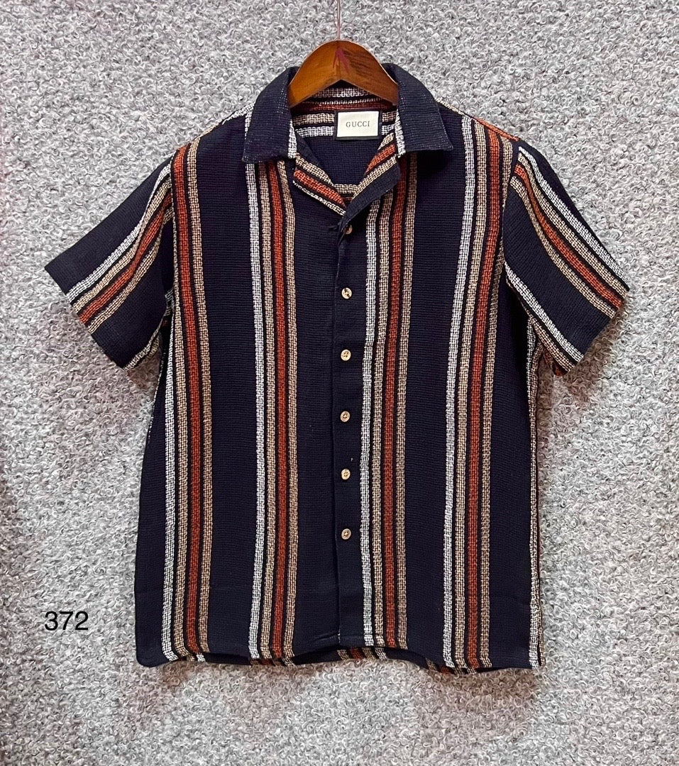 Premium Cuban Collar Bamboo Stripe Shirt GCST 372