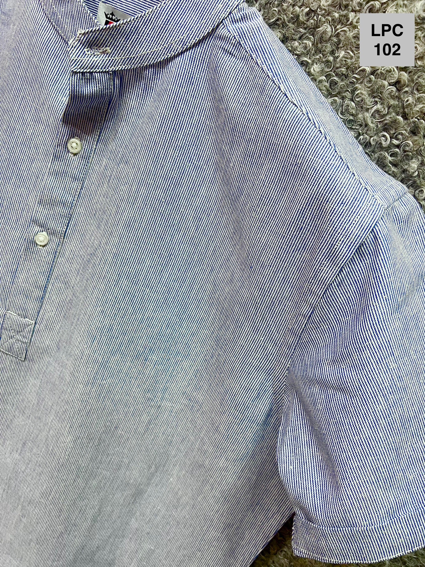 Mandarin Collar Micro-Stripe Box-Pleat Shirt 102