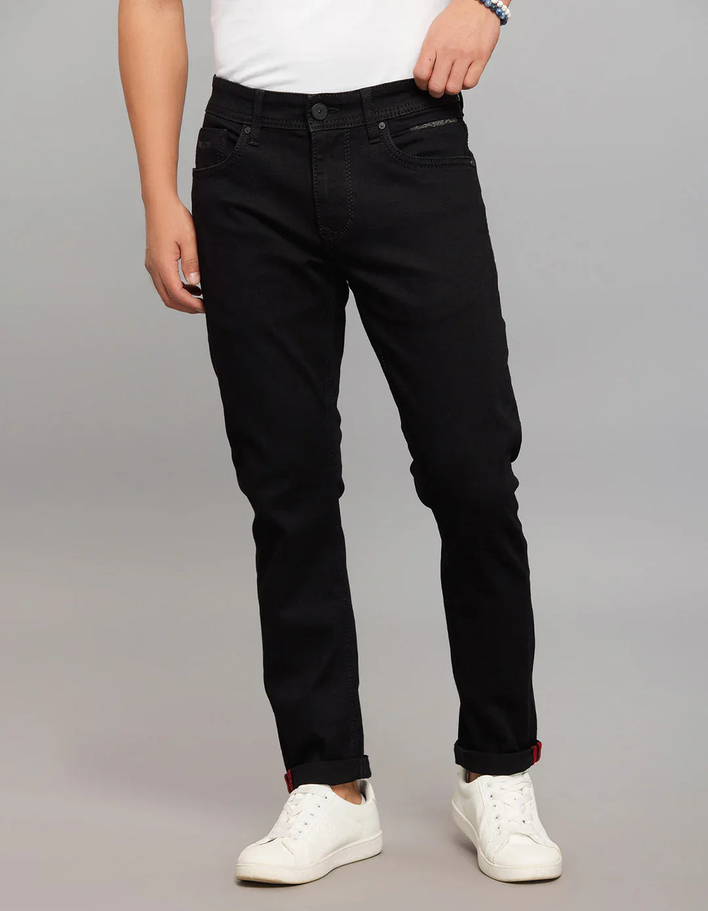 Black 5 Pocket Low-Rise Tapered Ankle Length Stretch Jeans RJ6282