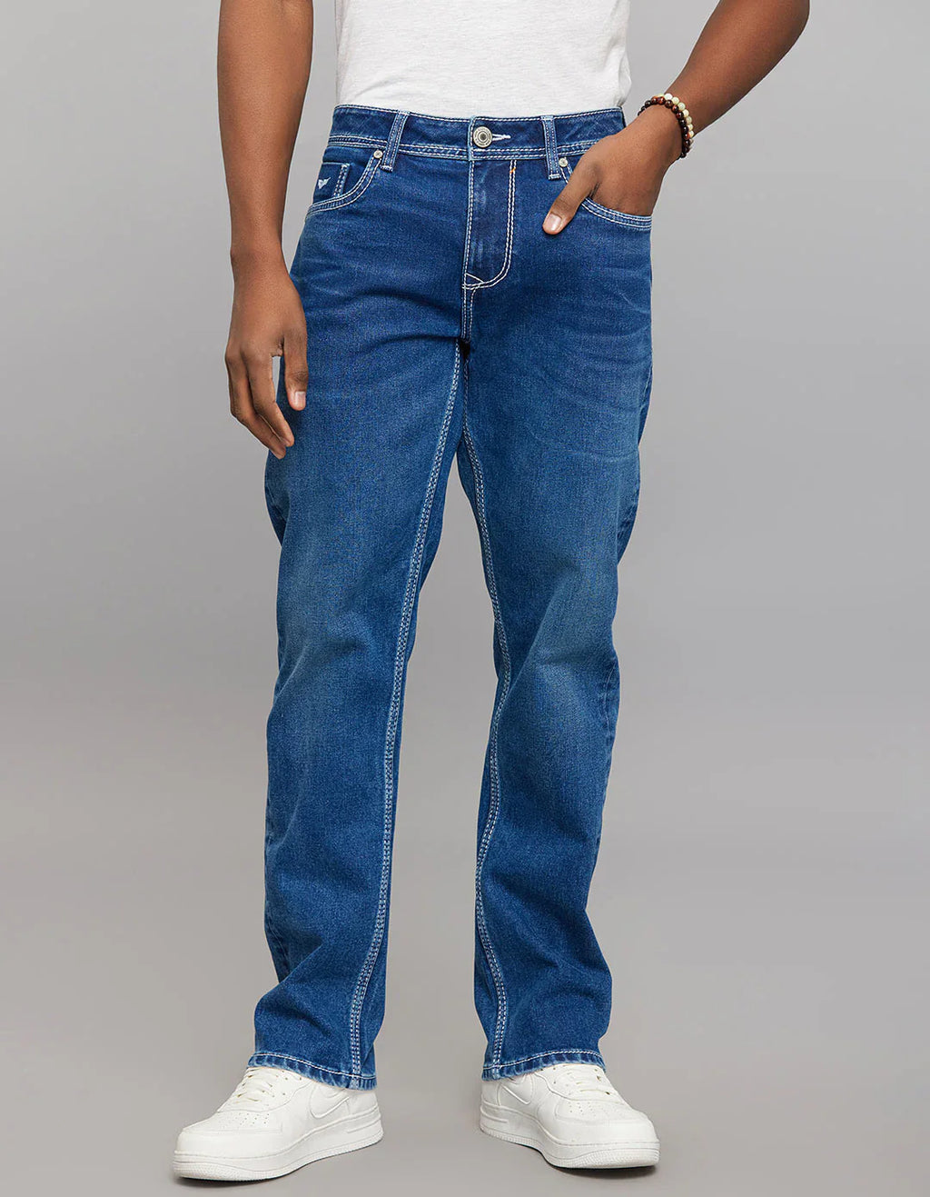 Rookies Mid-Rise Straight Comfort Stretch Jeans - Medium Blue RJ6339