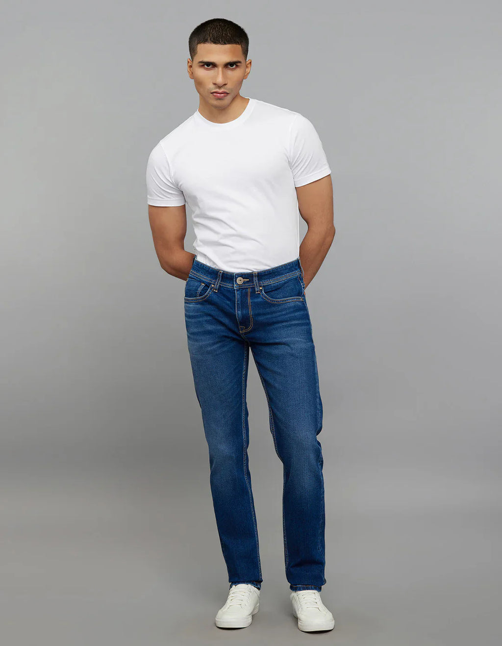 Medium Blue 5 Pocket Mid-Rise Slim Straight Fit Classic Stretch Jeans RJ6238 | Denim pant | Shirtology Bangladesh