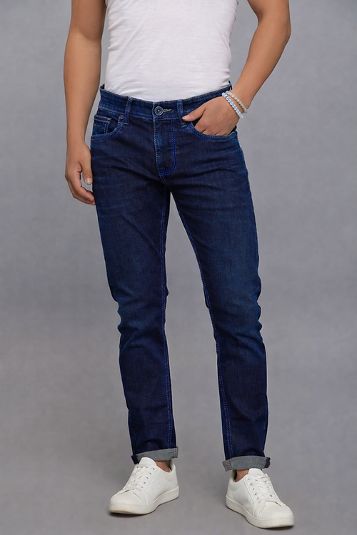 Dark Blue 5 Pocket Low-Rise Tapered Ankle Length Stretch Jeans RJ6245 | Denim pant | Shirtology Bangladesh