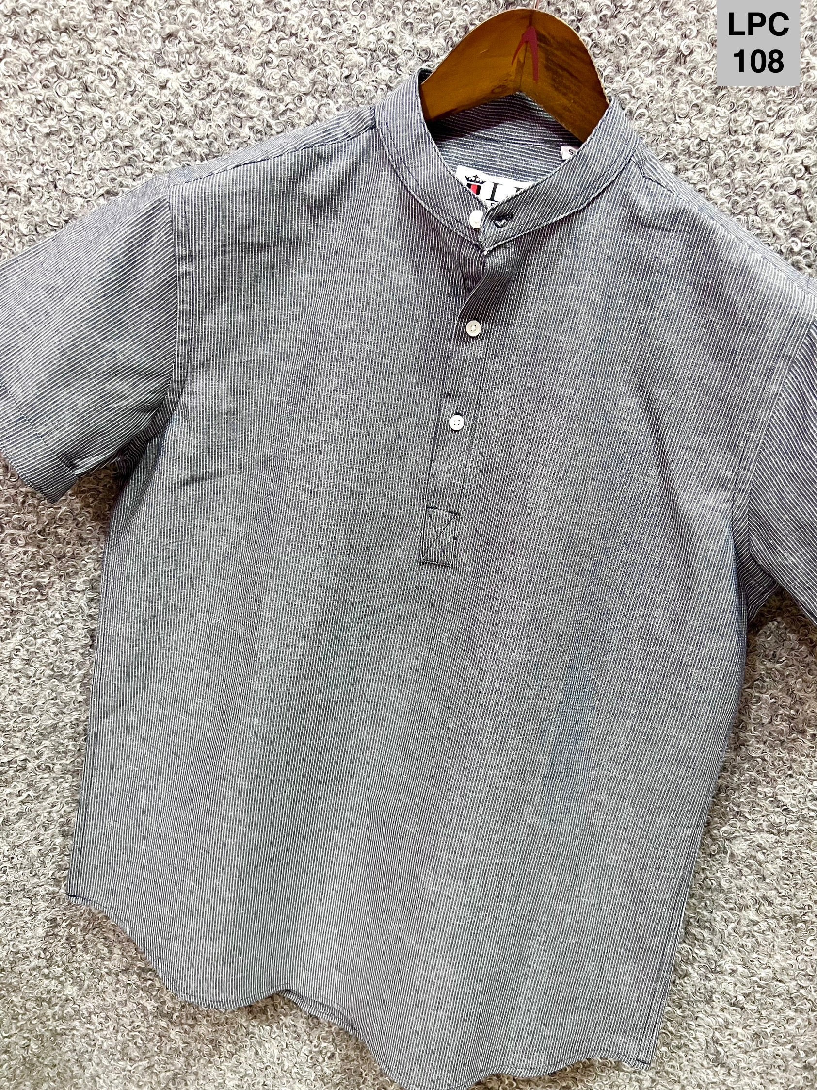 Mandarin Collar Micro-Stripe Box-Pleat Shirt 108