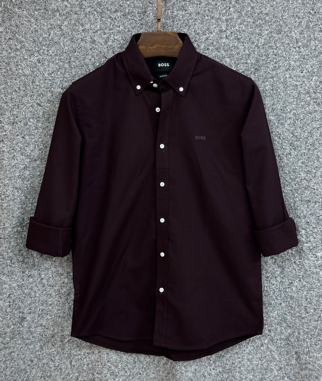 Premium Solid Oxford Cotton Shirt HBS Coffee 156
