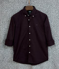 Premium Solid Oxford Cotton Shirt HBS Coffee 156