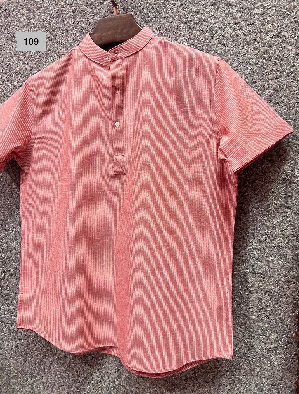 Mandarin Collar Micro-Stripe Box-Pleat Shirt 109