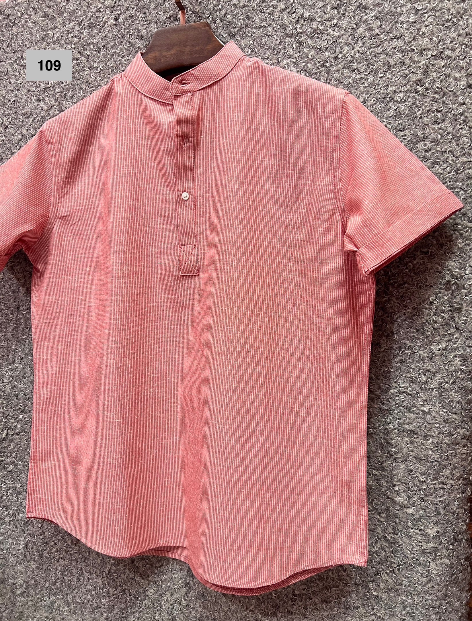 Mandarin Collar Micro-Stripe Box-Pleat Shirt 109