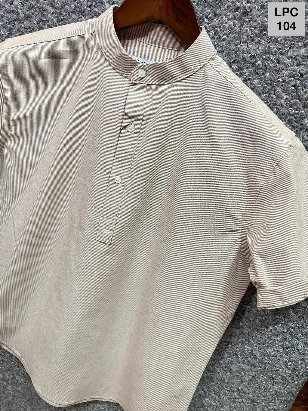 Mandarin Collar Micro-Stripe Box-Pleat Shirt 104