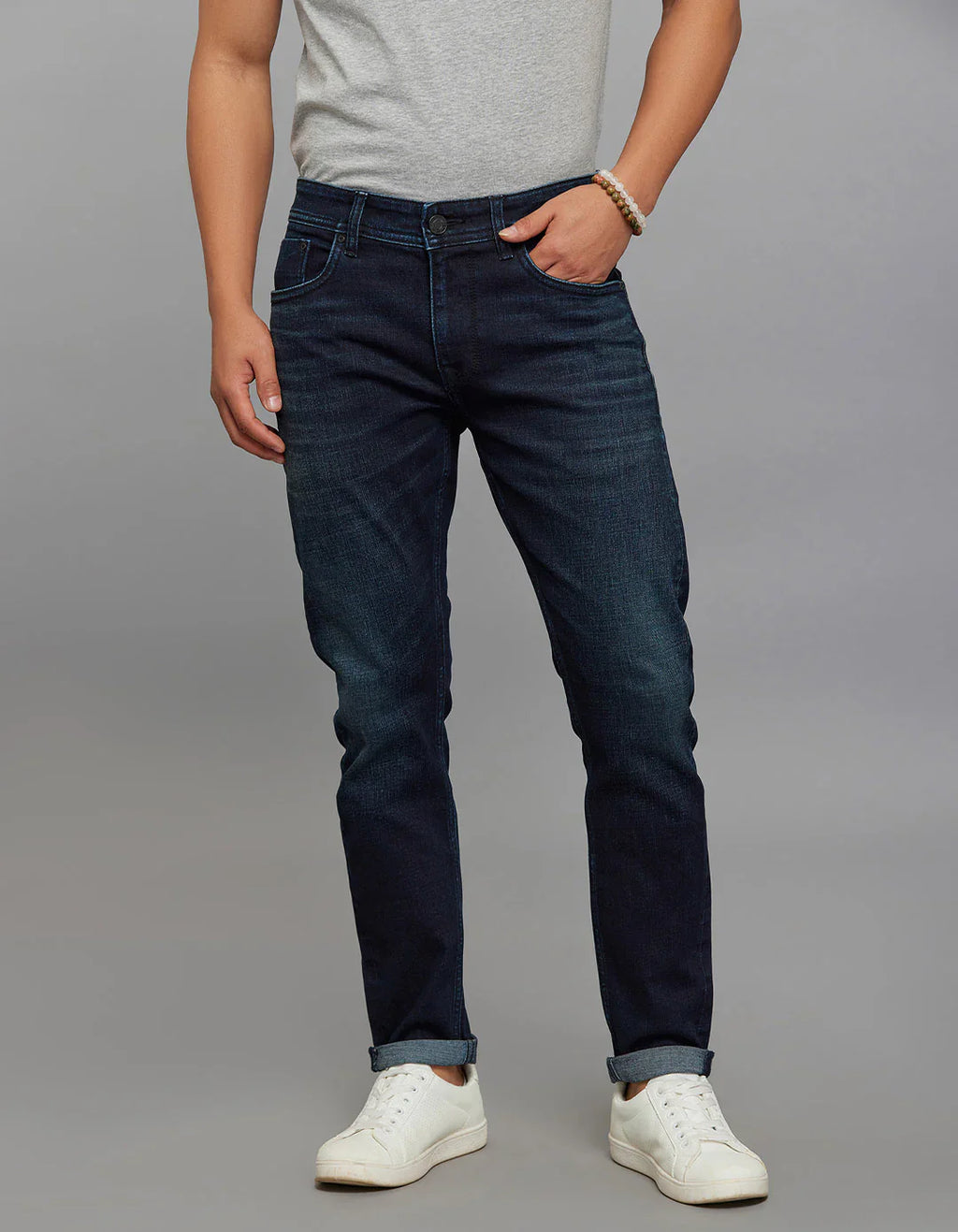 Rookies Denim Tapered Ankle-Length Stretch Jeans - Dark Blue RJ6402