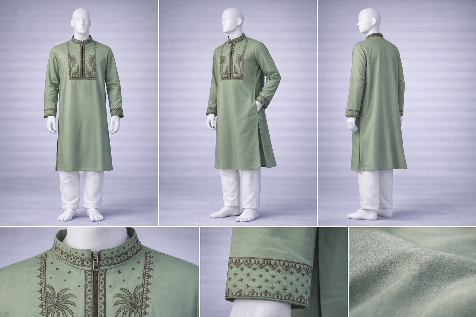 Gatsby Premium Panjabi for Men – Classic Fit | Eid & Festive Wear-O7 green
