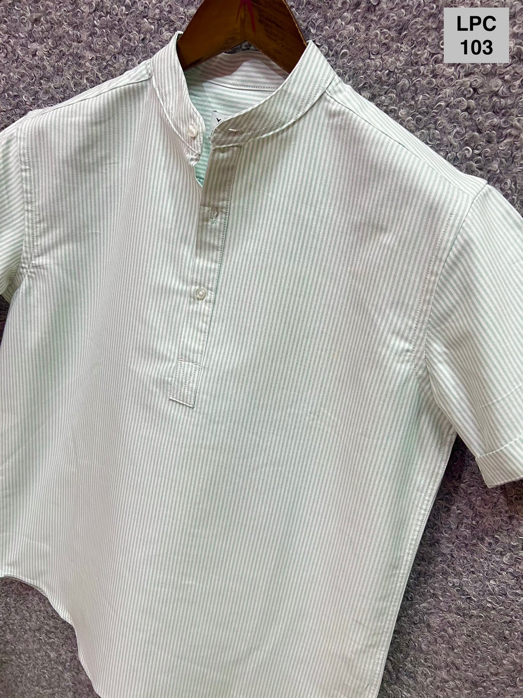 Mandarin Collar Micro-Stripe Box-Pleat Shirt 103