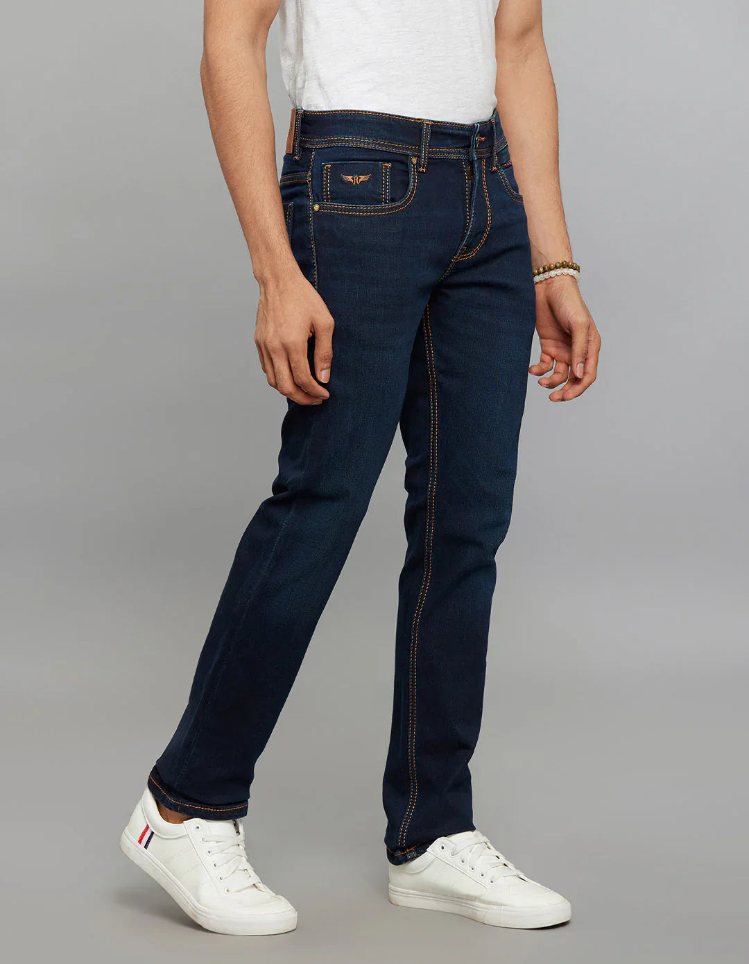 Dark Blue 5 Pocket Mid-Rise Slim Straight Fit Knit Jeans RJ6375 | Denim pant | Shirtology Bangladesh