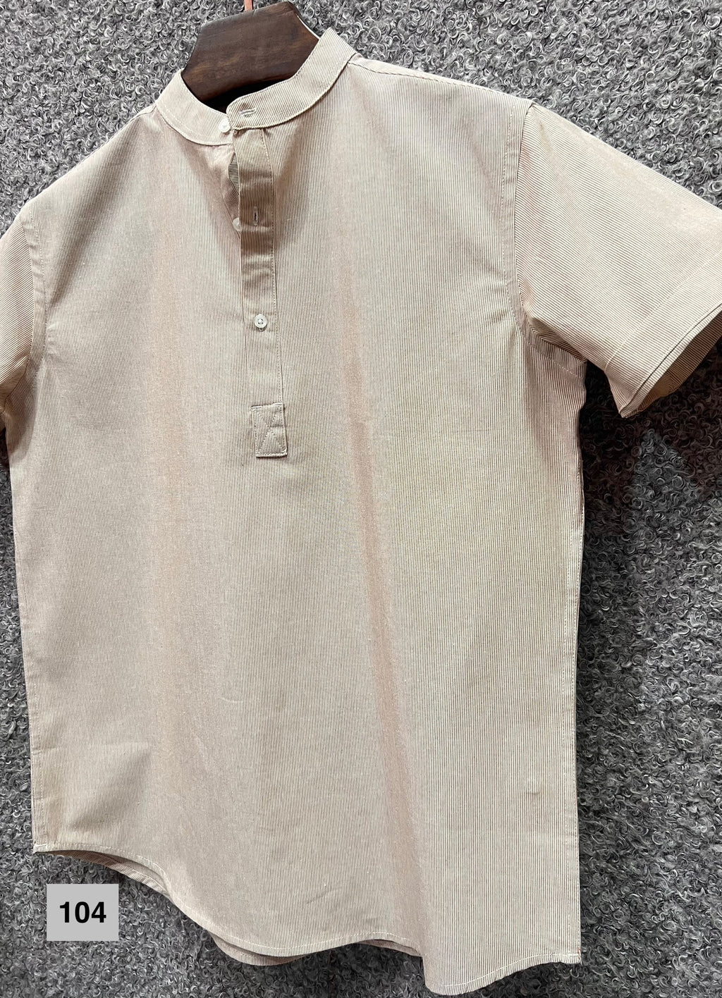 Mandarin Collar Micro-Stripe Box-Pleat Shirt 104