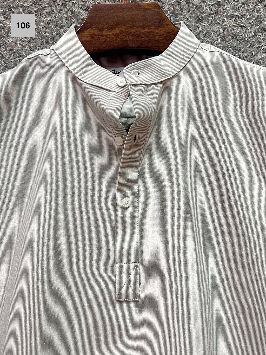 Mandarin Collar Micro-Stripe Box-Pleat Shirt 106