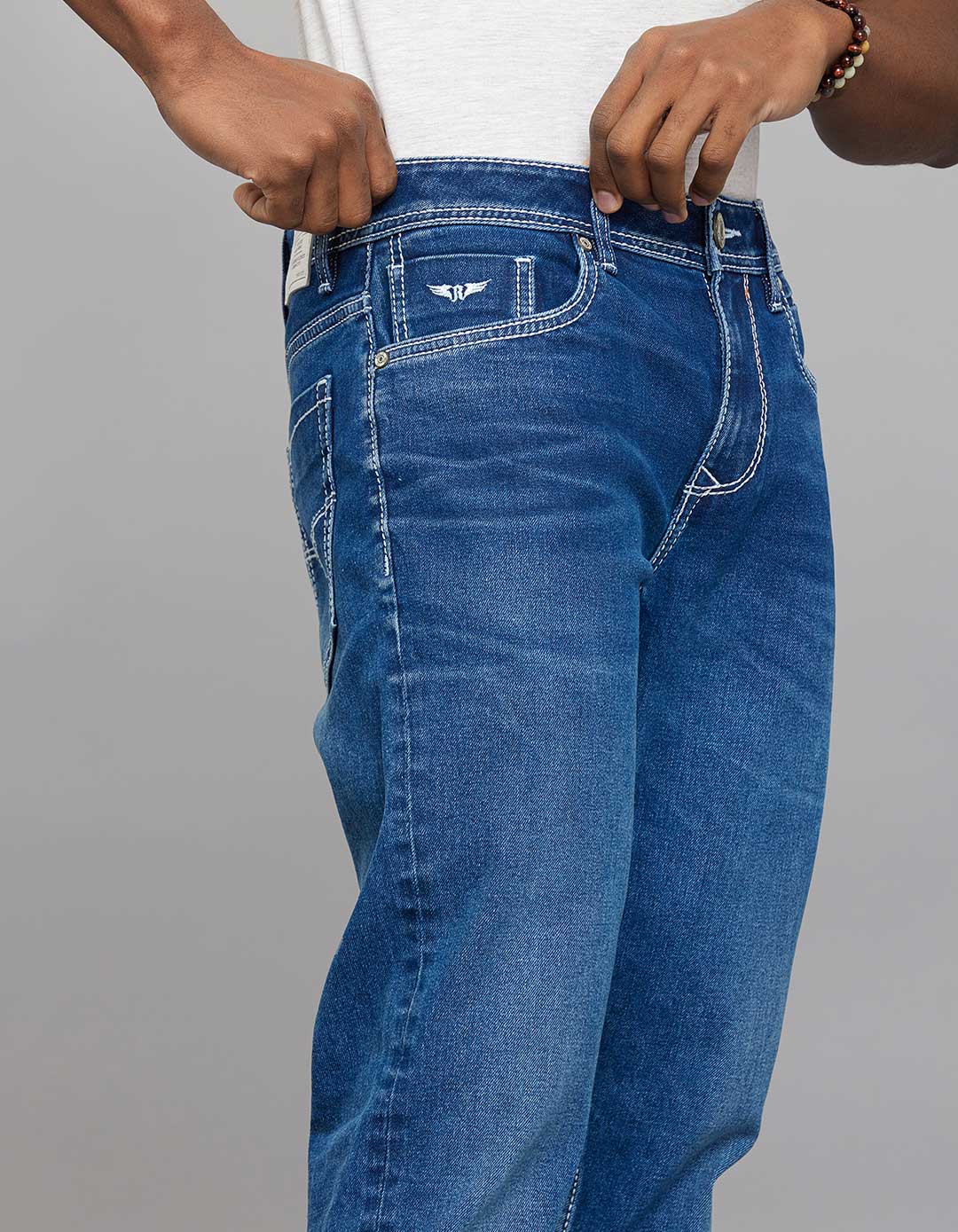 Rookies Mid-Rise Straight Comfort Stretch Jeans - Medium Blue RJ6339