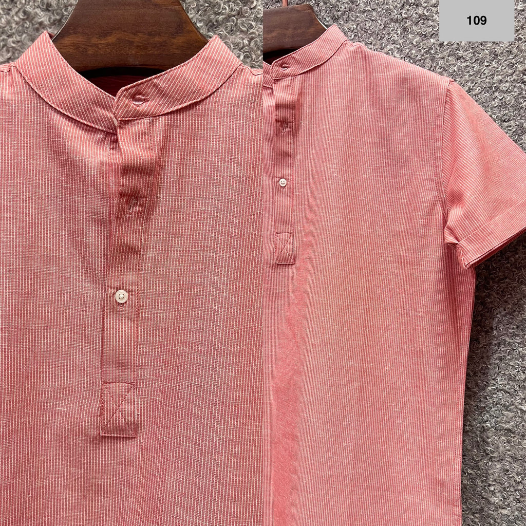 Mandarin Collar Micro-Stripe Box-Pleat Shirt 109