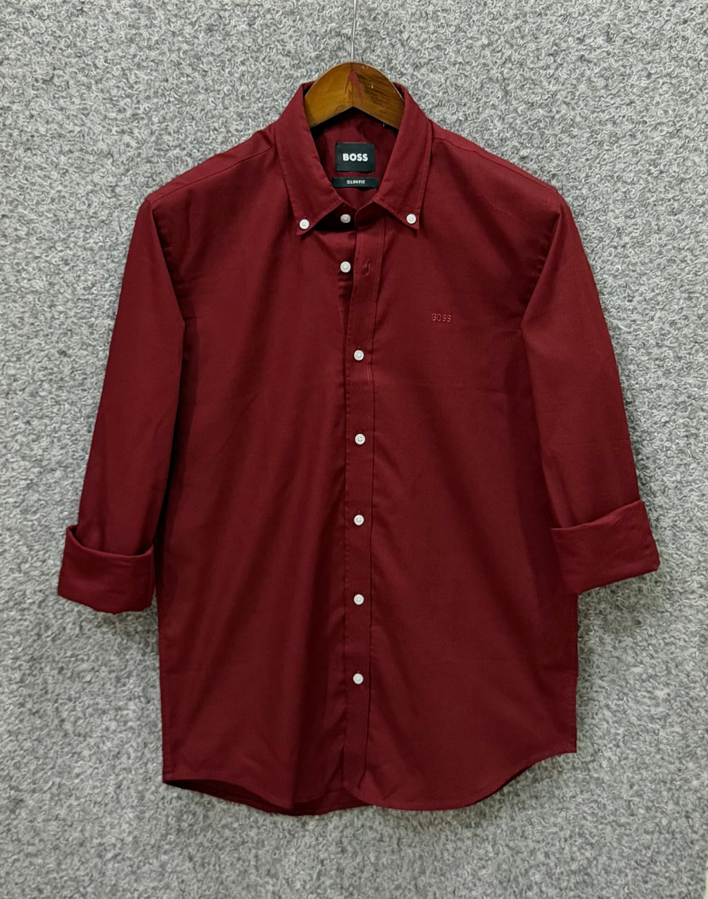 Premium Solid Oxford Cotton Shirt HBS Maroon 155