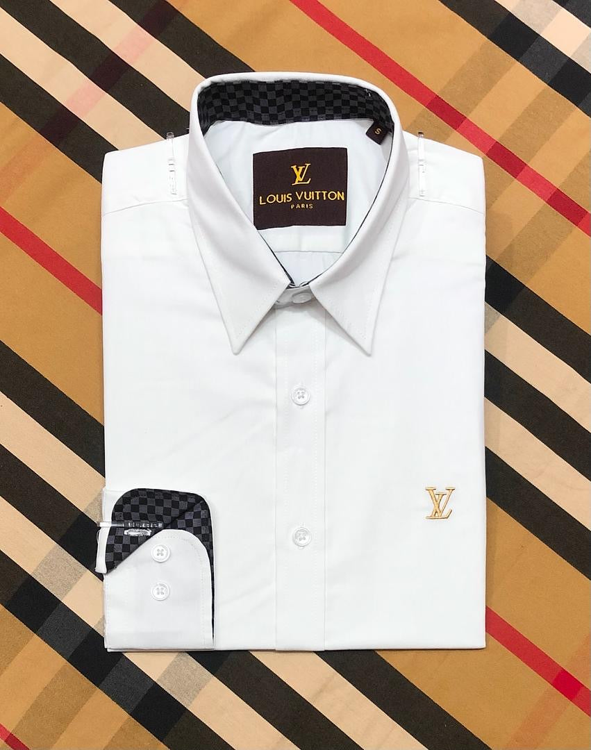 Luxury Solid Shirt LVS golden logo white | Shirtology Bangladesh