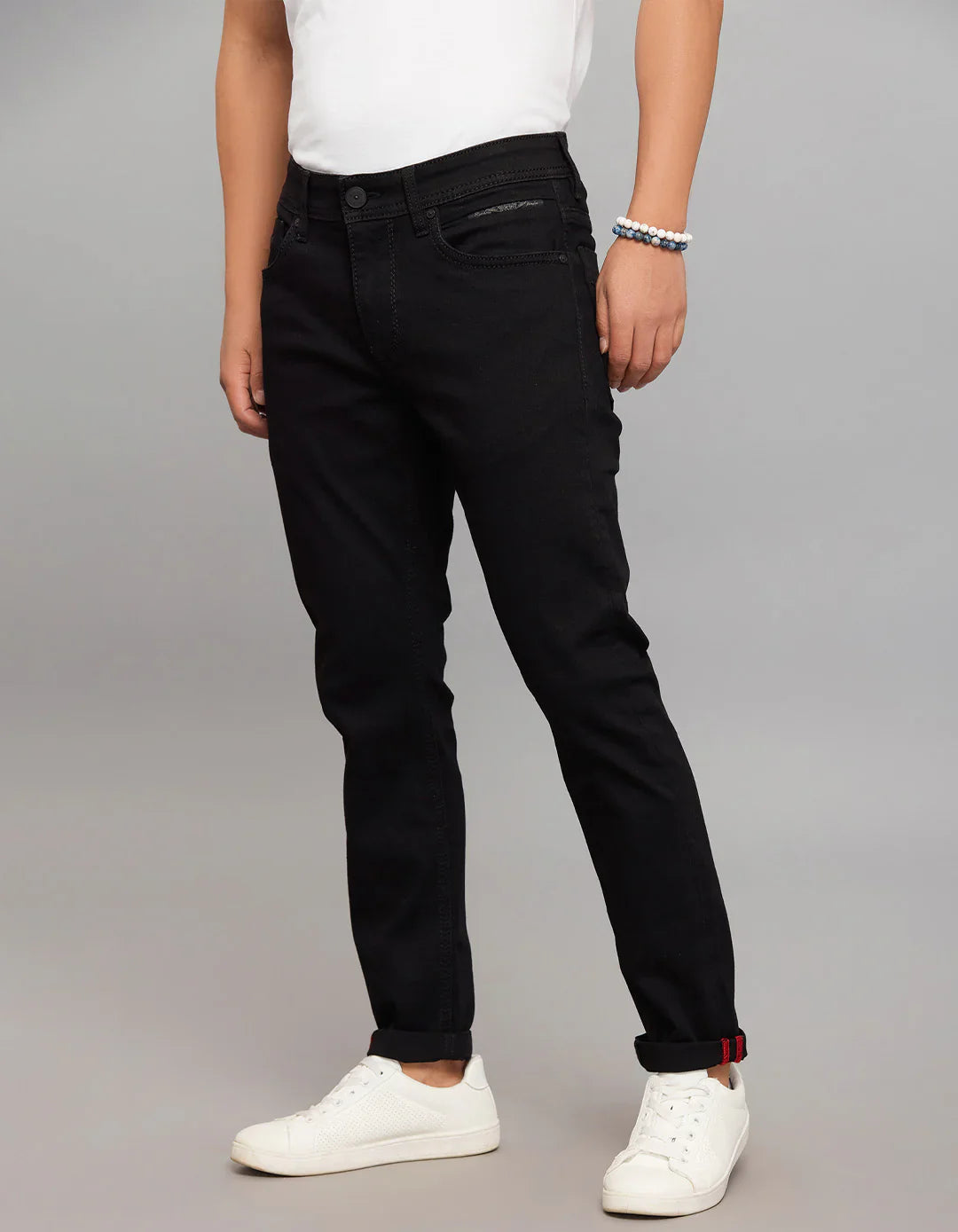 Black 5 Pocket Low-Rise Tapered Ankle Length Stretch Jeans RJ6282