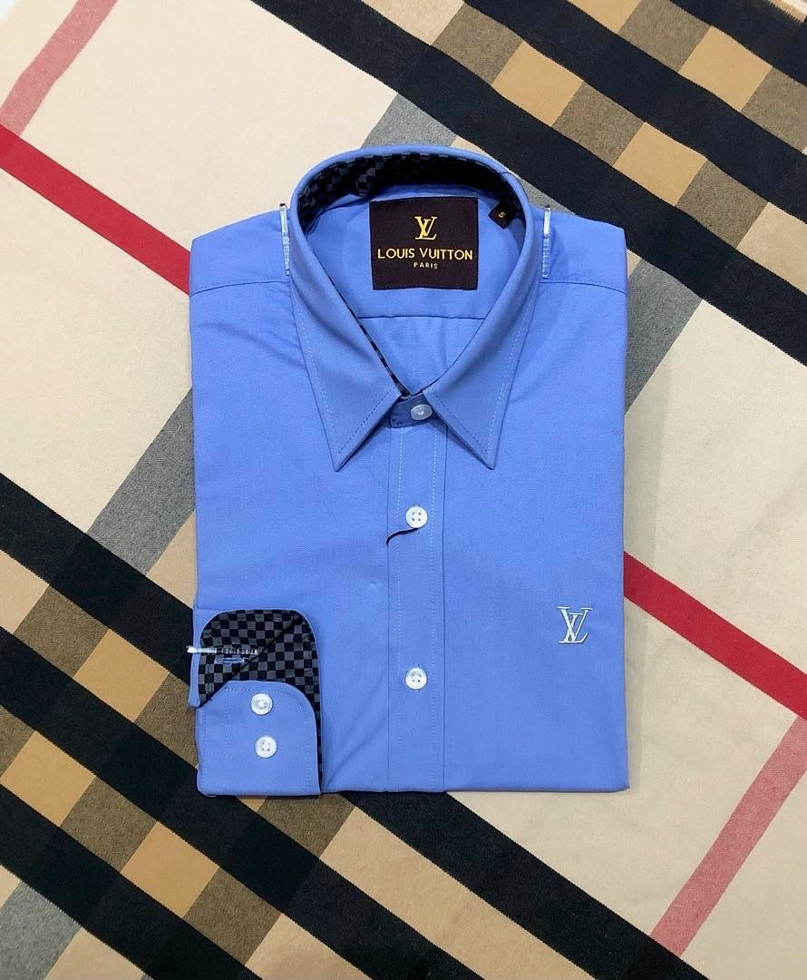 Luxury Solid Shirt LVS White Button Sky | Shirtology Bangladesh