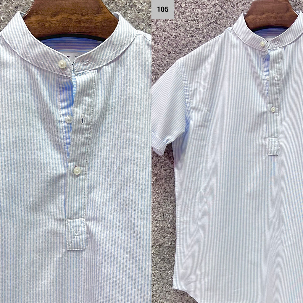 Mandarin Collar Micro-Stripe Box-Pleat Shirt 105