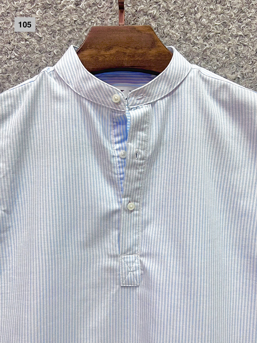 Mandarin Collar Micro-Stripe Box-Pleat Shirt 105