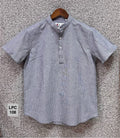 Mandarin Collar Micro-Stripe Box-Pleat Shirt 108