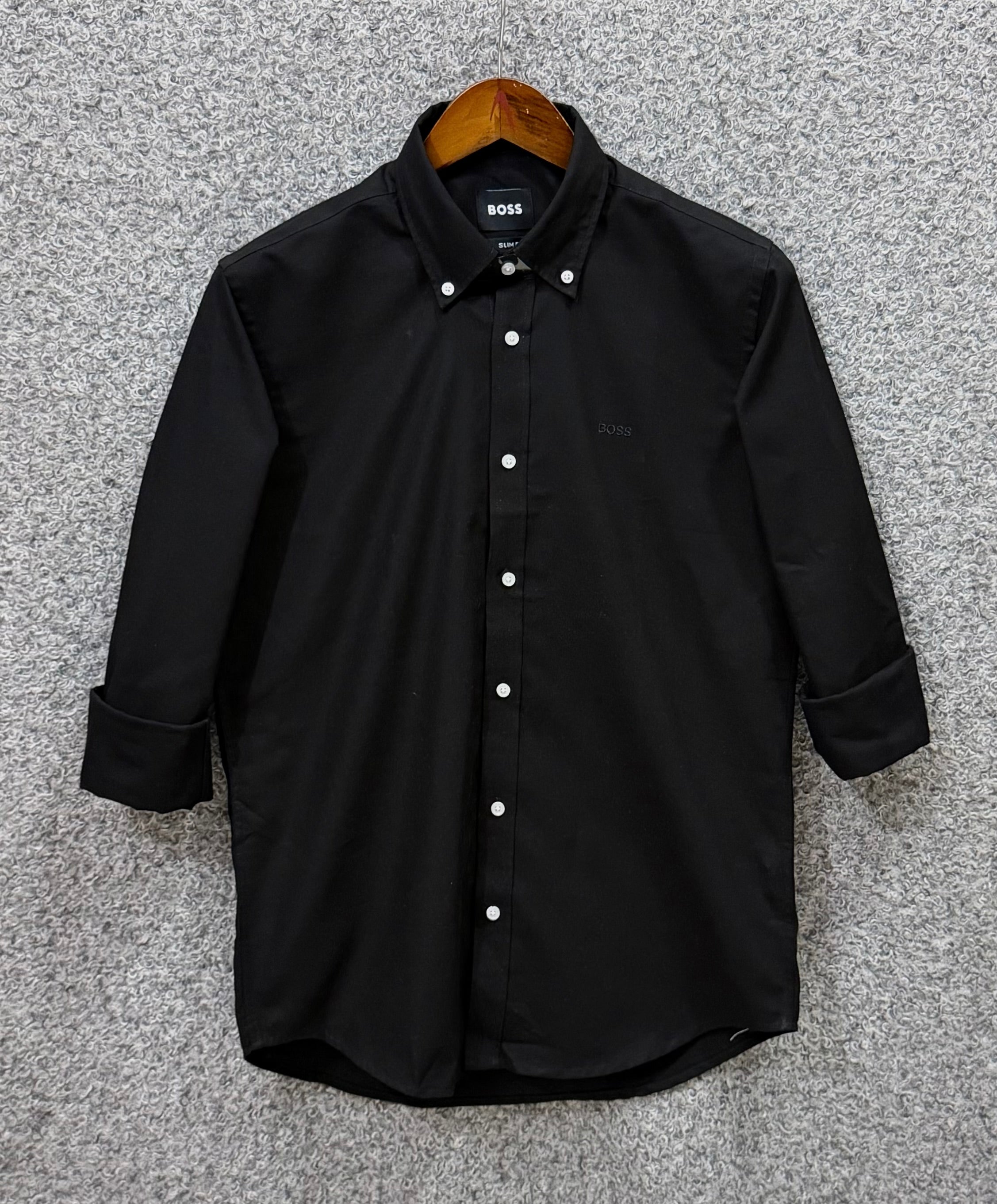 Premium Solid Oxford Cotton Shirt HBS Black 153