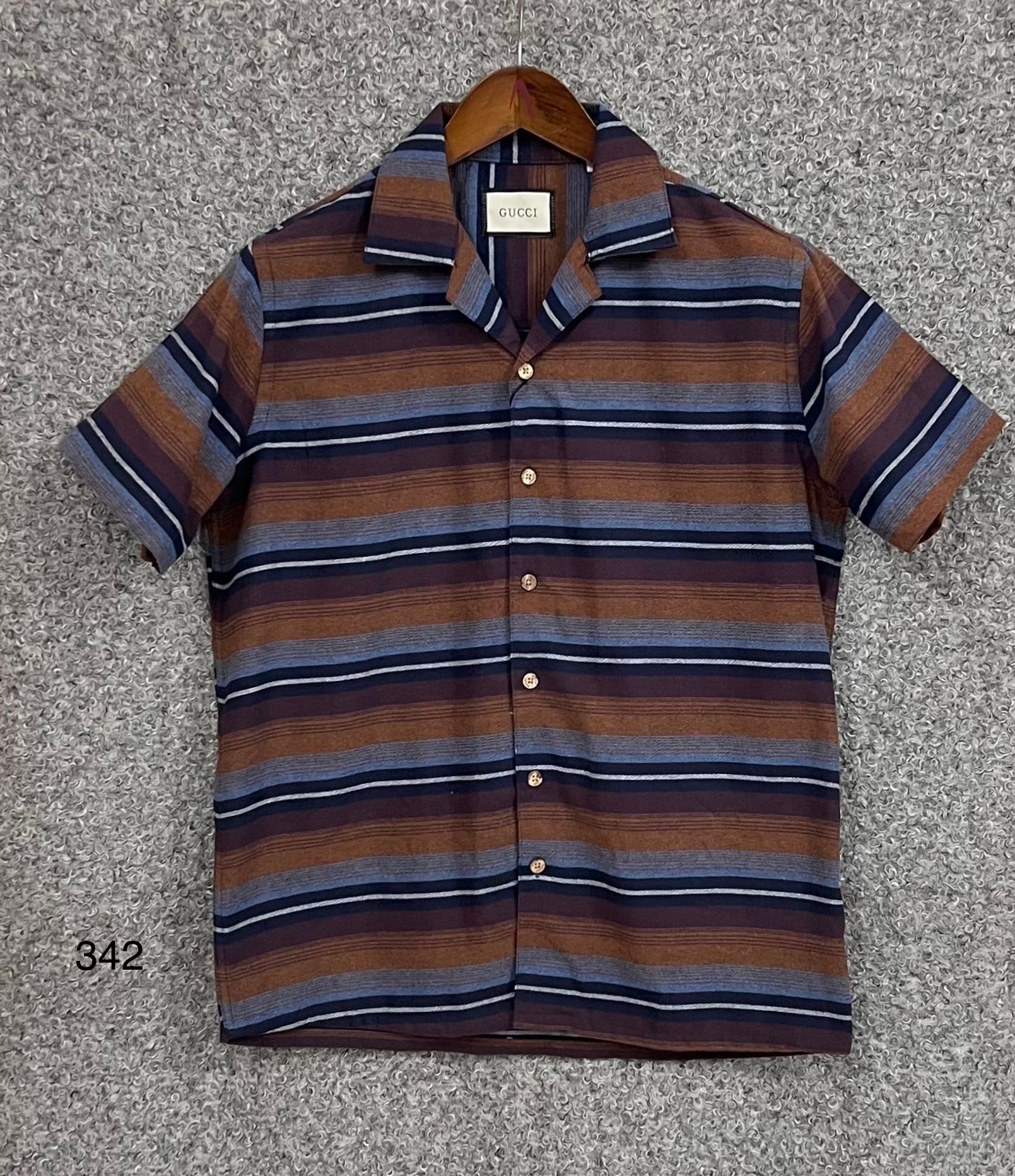 Premium Cuban Collar Bamboo Stripe Shirt GCST 342