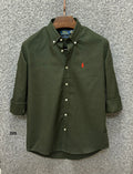 Luxury Linen Blend Solid Shirt with Cane Collar RLS Green 320