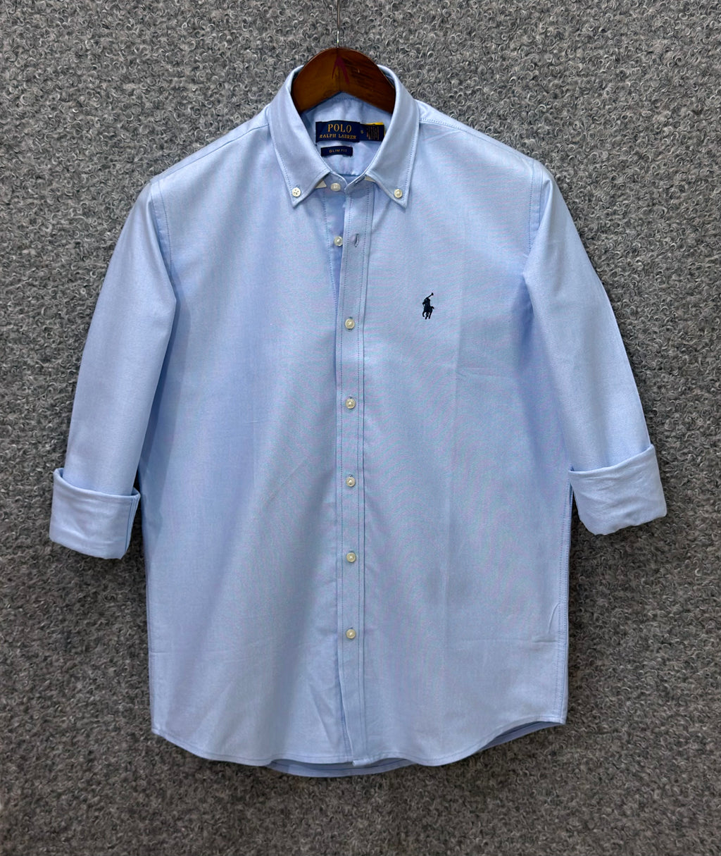 Premium Solid LOGO Oxford Cotton Shirt RLS SKY 208