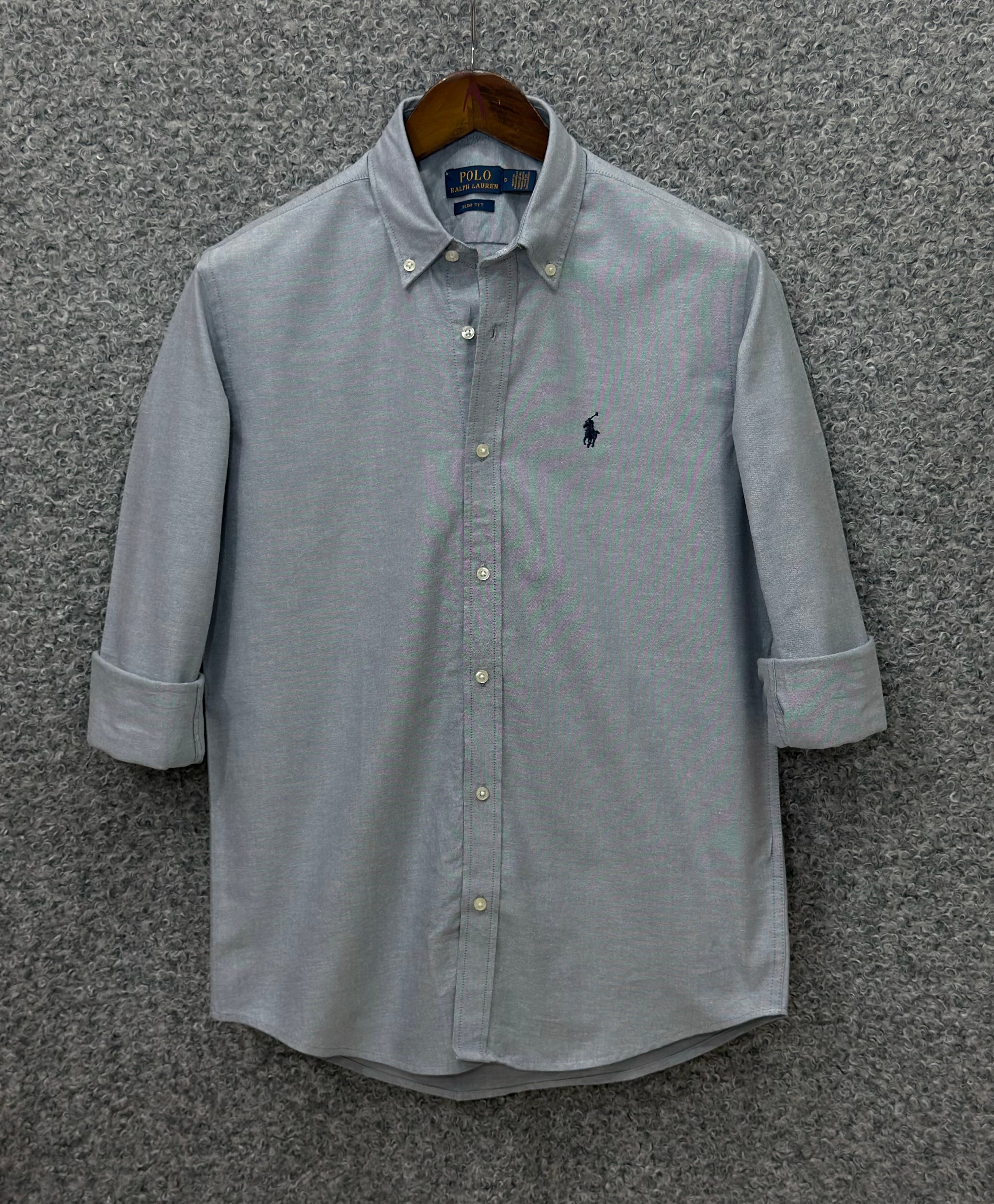 Premium Solid LOGO Oxford Cotton Shirt RLS Grey 207
