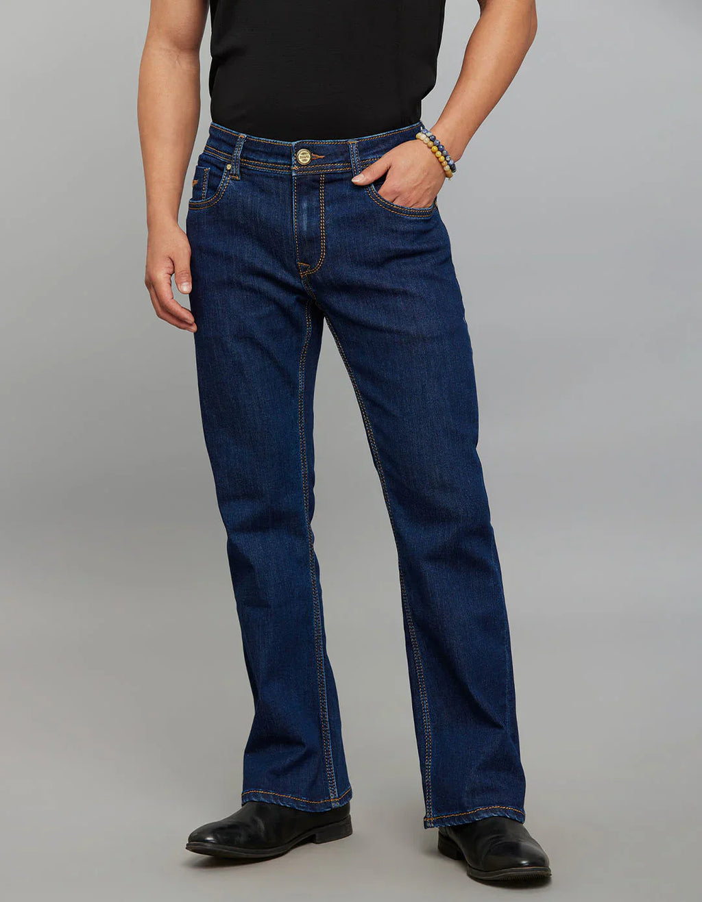 Rookies Mid-Rise Cropped Length Loose Bootcut Jeans - Dark Blue RJ6389 | Denim pant | Shirtology Bangladesh