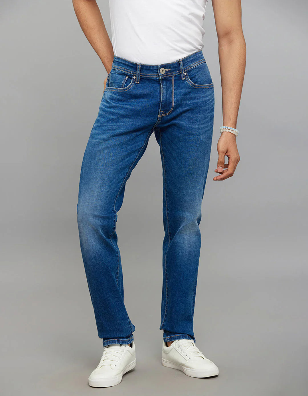 Rookies Mid-Rise Slim Straight Fit Classic Jeans - Medium Blue RJ6233