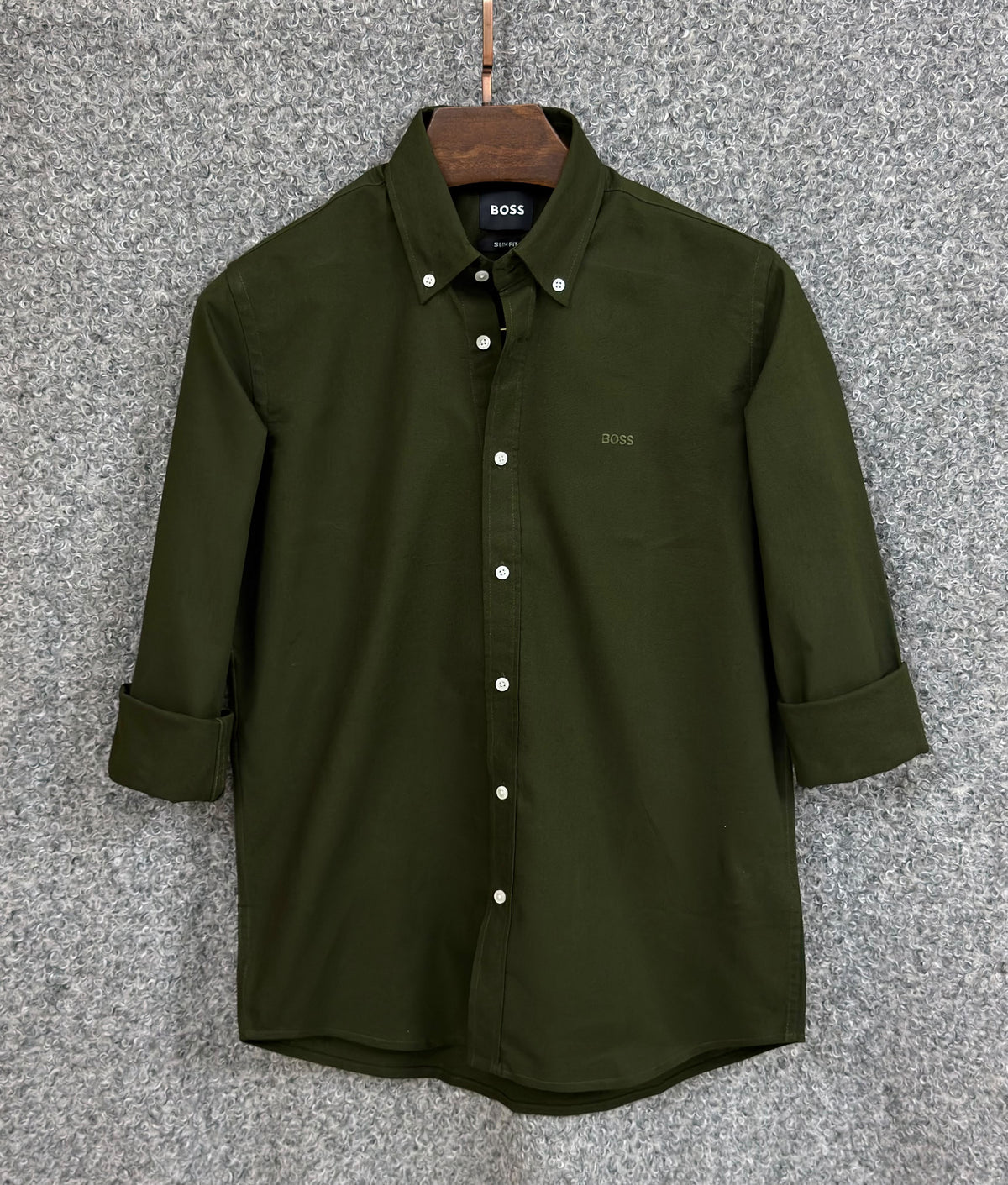 Premium Solid Oxford Cotton Shirt HBS Olive 154