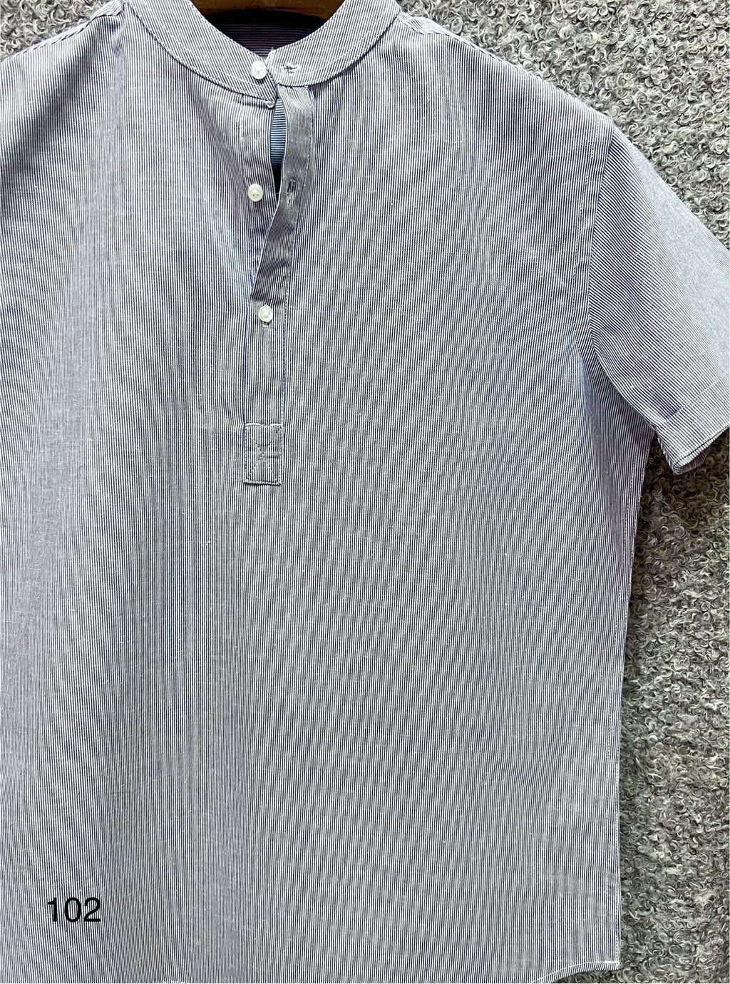 Mandarin Collar Micro-Stripe Box-Pleat Shirt 102