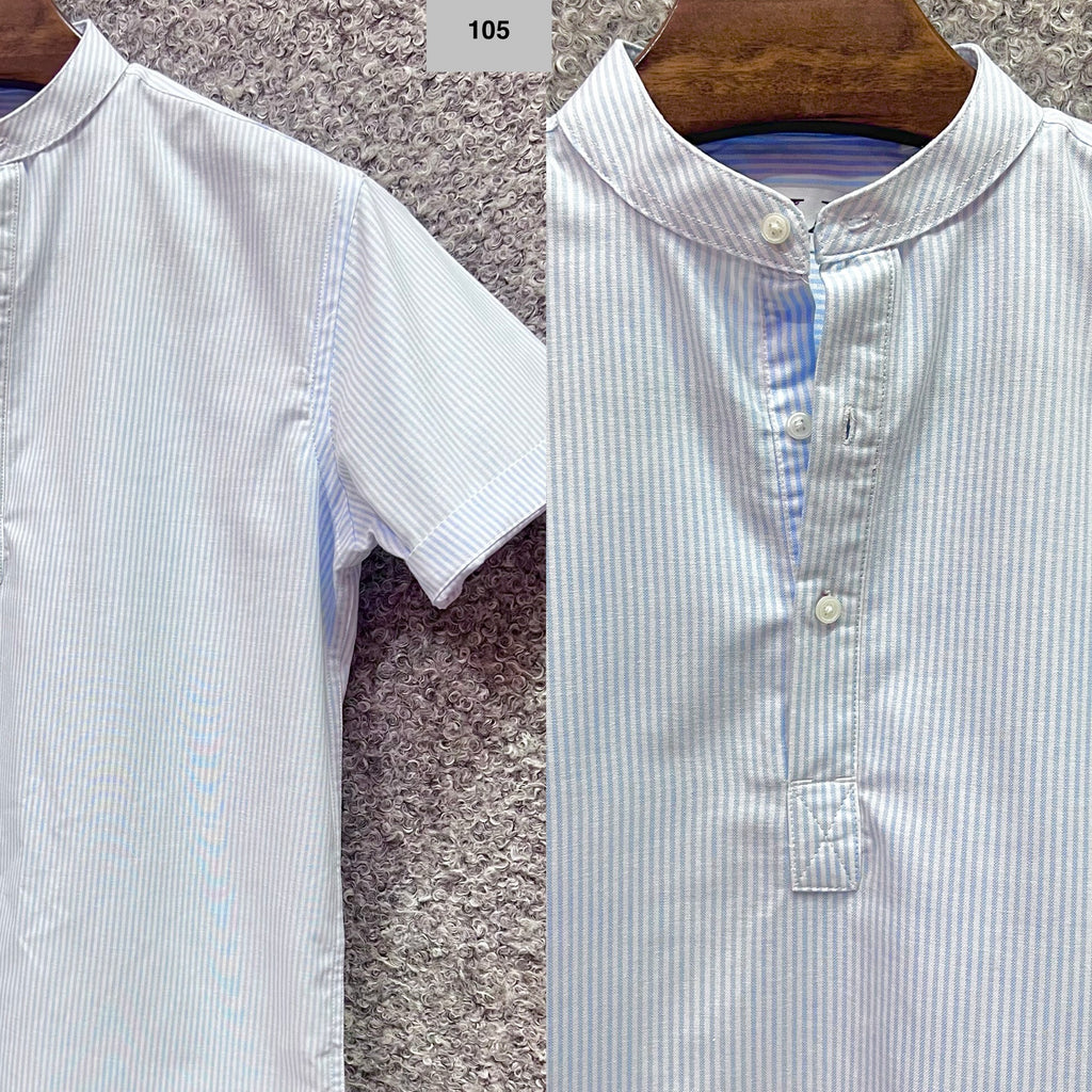 Mandarin Collar Micro-Stripe Box-Pleat Shirt 105