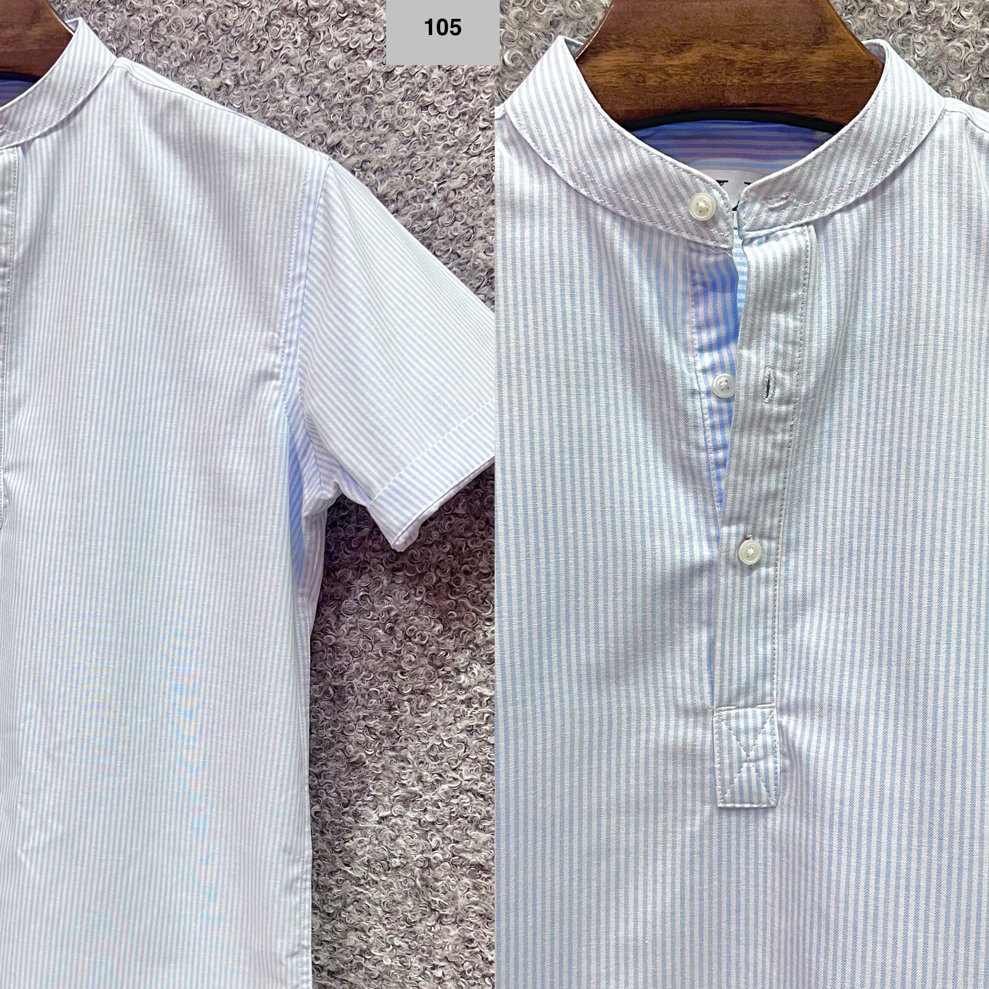 Mandarin Collar Micro-Stripe Box-Pleat Shirt 105