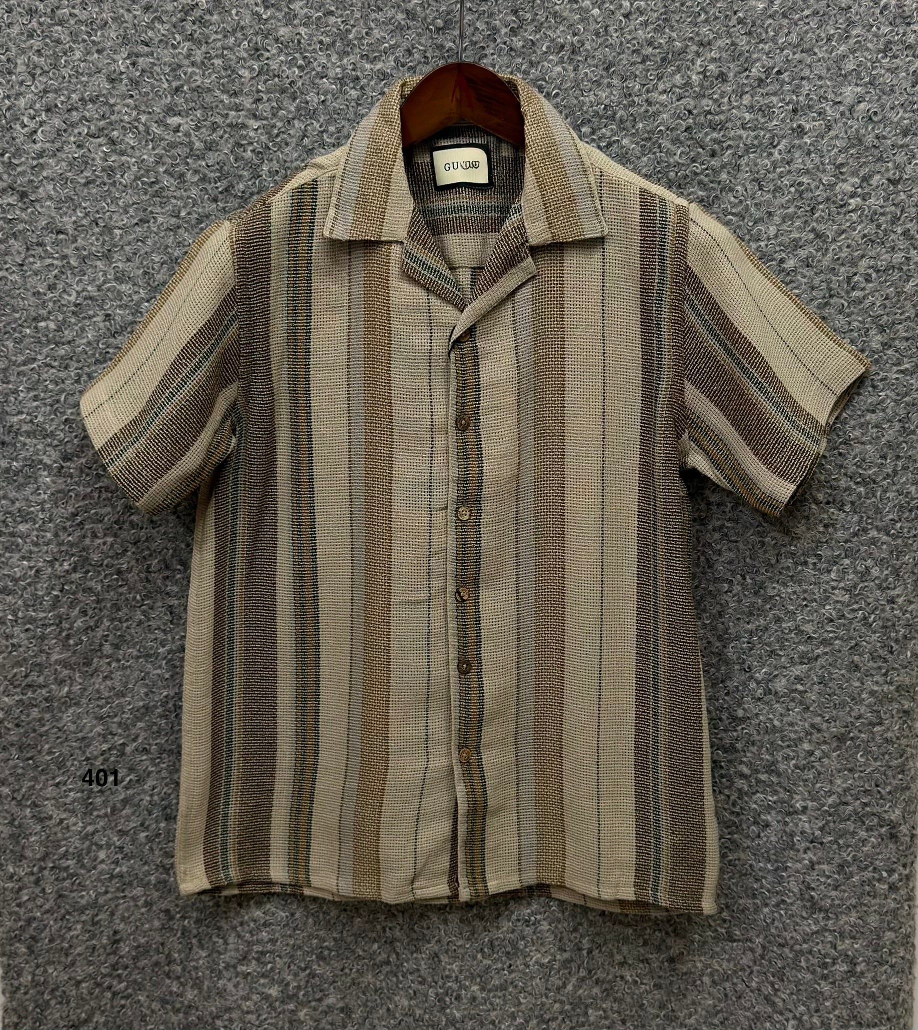 Premium Cuban Collar Bamboo Stripe Shirt GCST 401