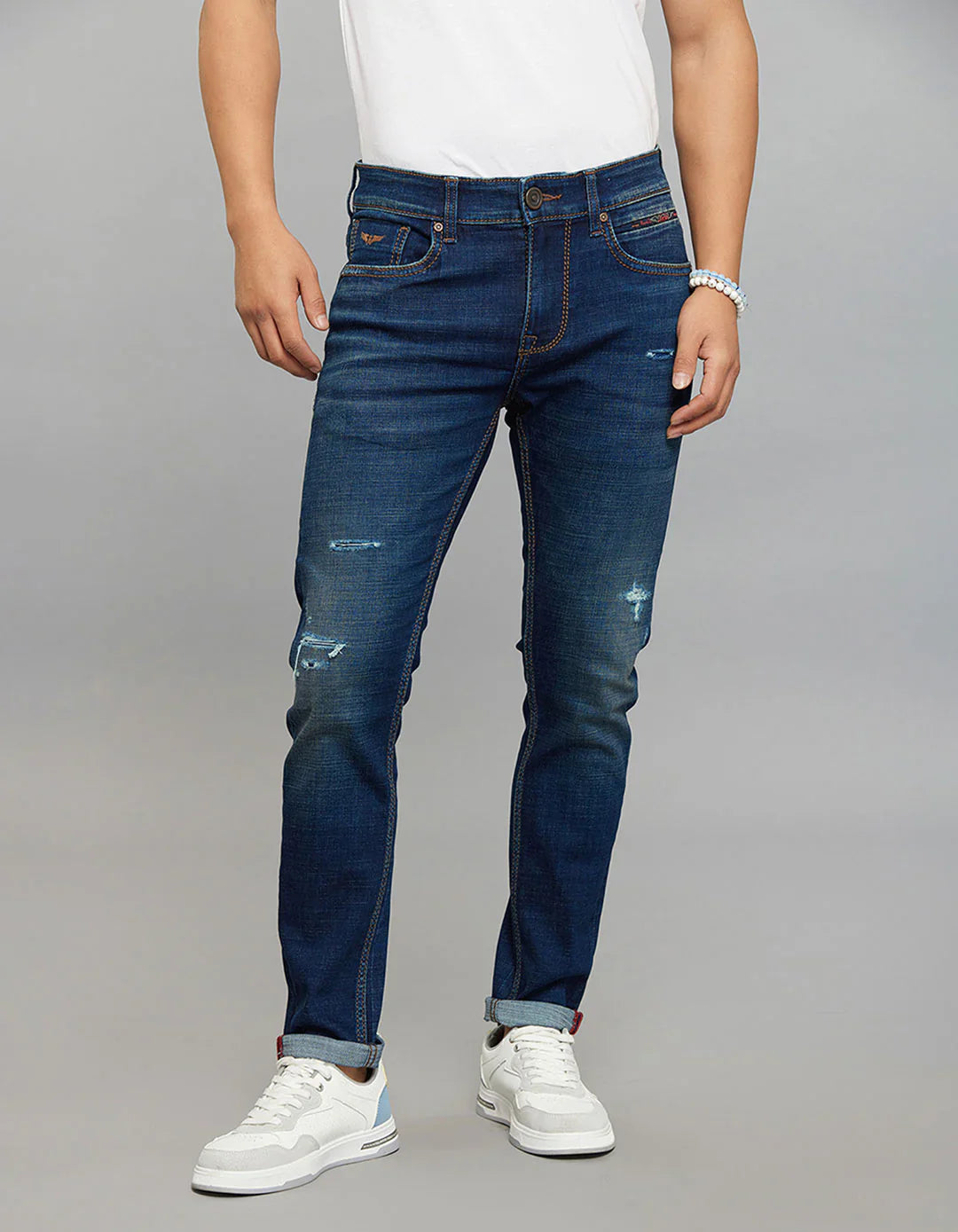 Rookies Denim Tapered Ankle-Length Stretch Jeans - Dark Blue RJ6274