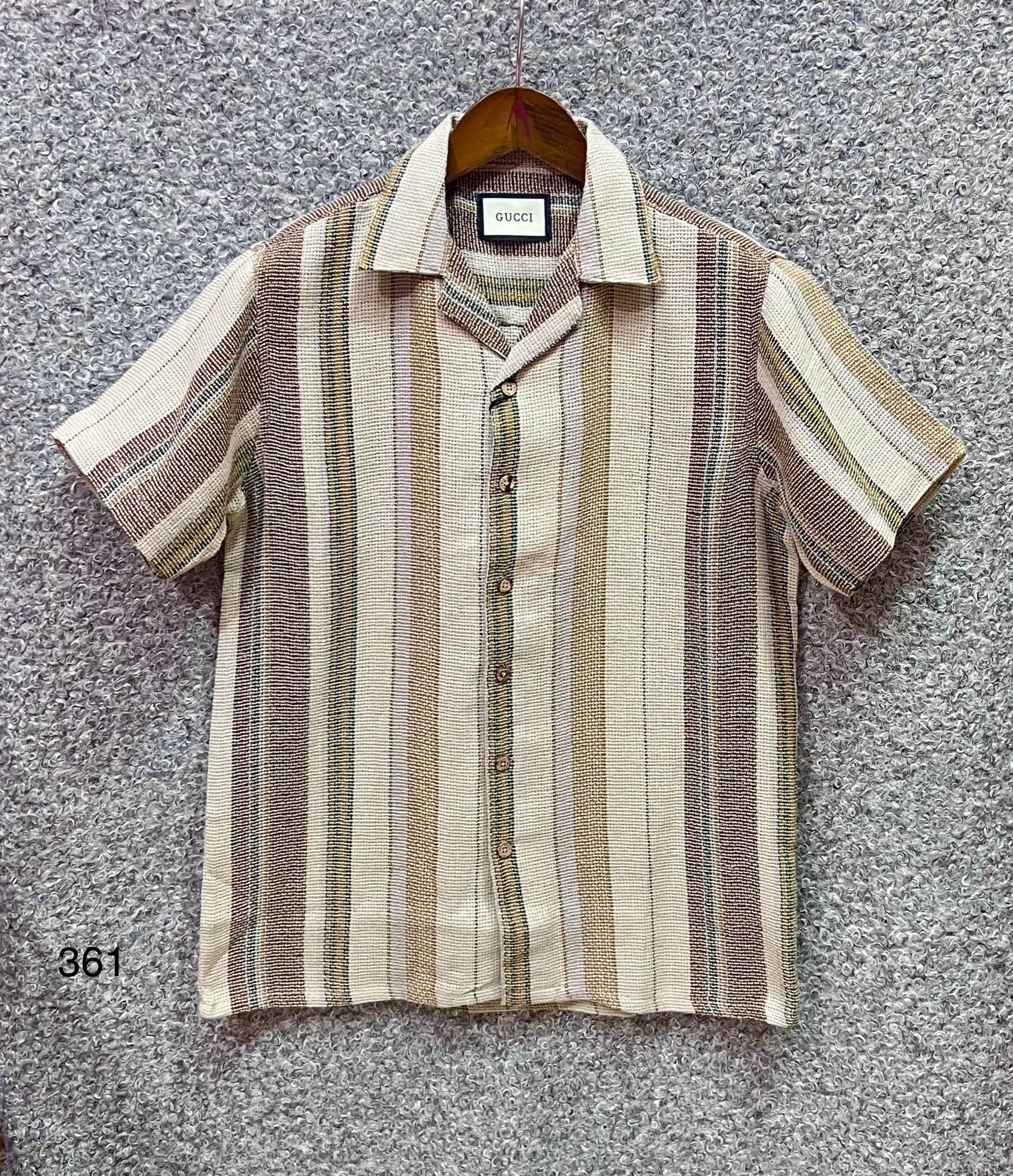Premium Cuban Collar Bamboo Stripe Shirt GCST 361