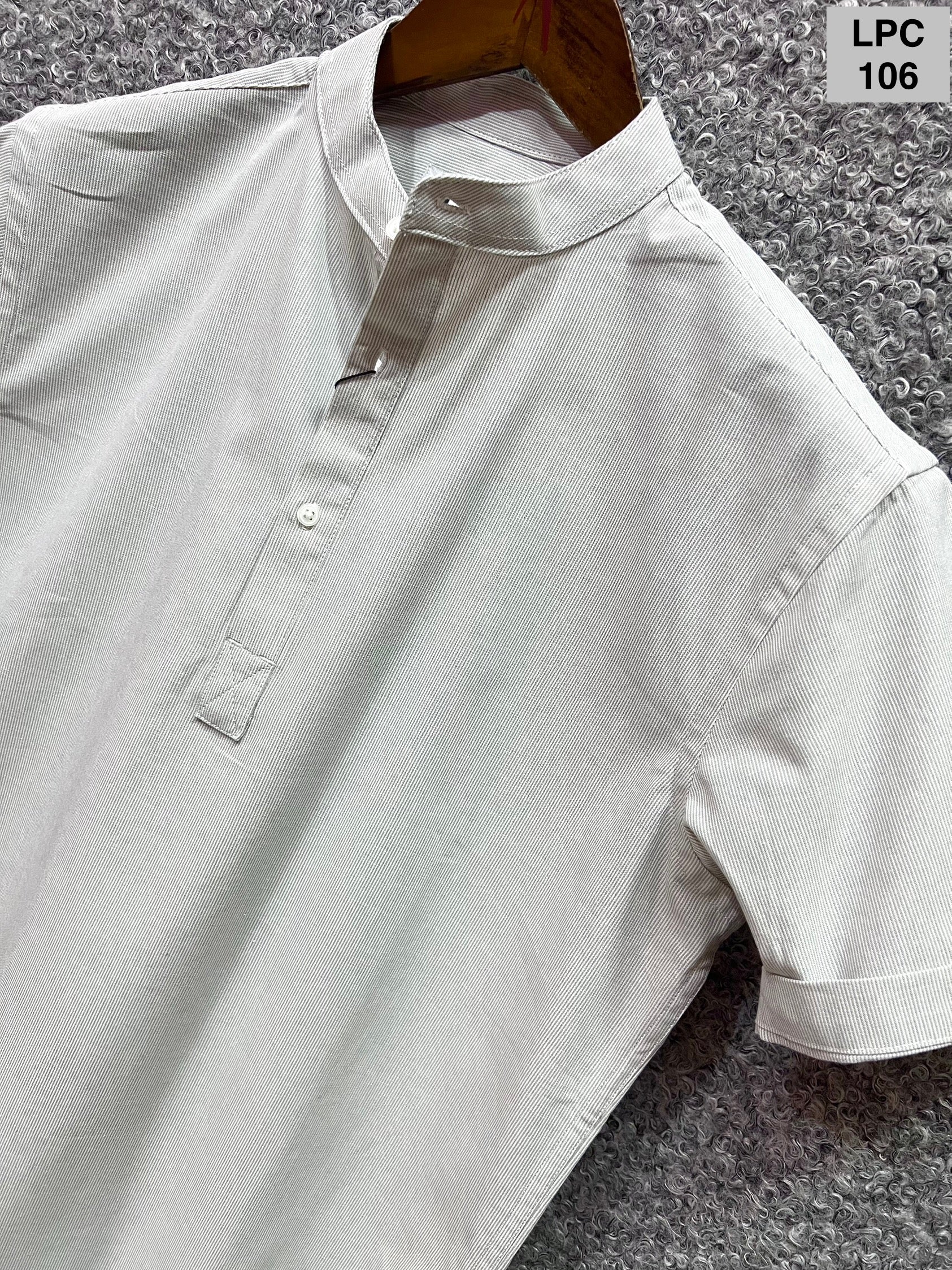 Mandarin Collar Micro-Stripe Box-Pleat Shirt 106