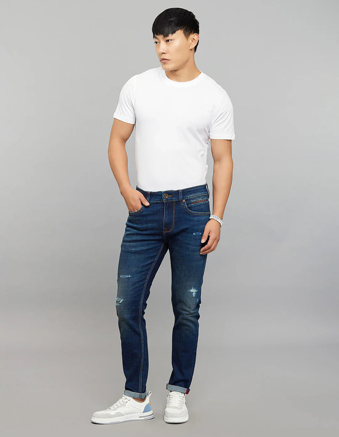 Rookies Denim Tapered Ankle-Length Stretch Jeans - Dark Blue RJ6274