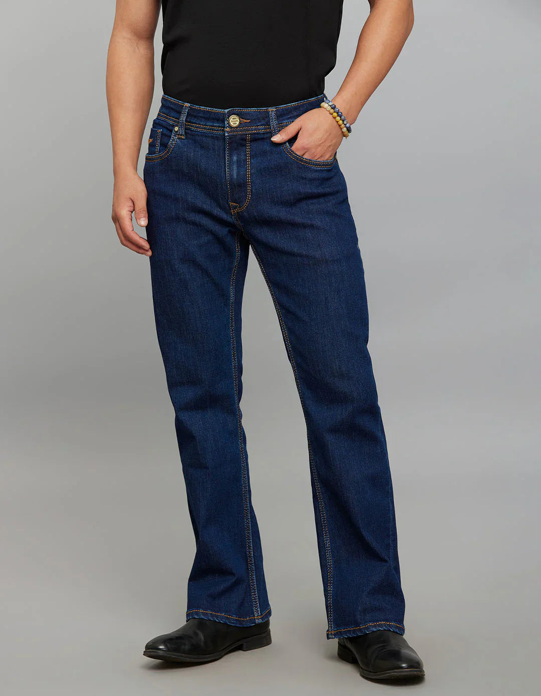 Rookies Mid-Rise Cropped Length Loose Bootcut Jeans - Dark Blue RJ6389