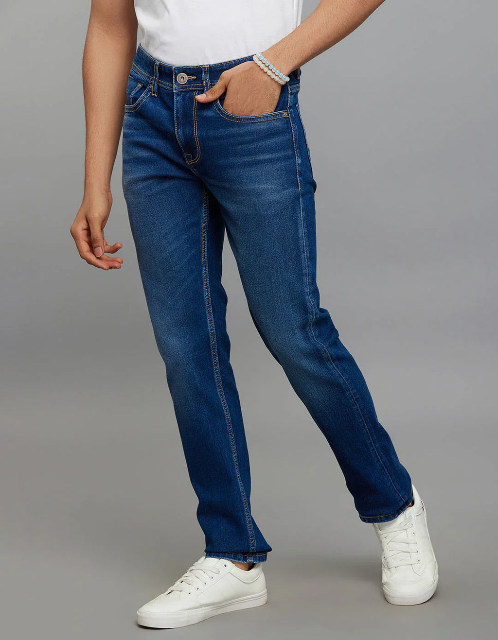 Medium Blue 5 Pocket Mid-Rise Slim Straight Fit Classic Stretch Jeans RJ6238 | Denim pant | Shirtology Bangladesh