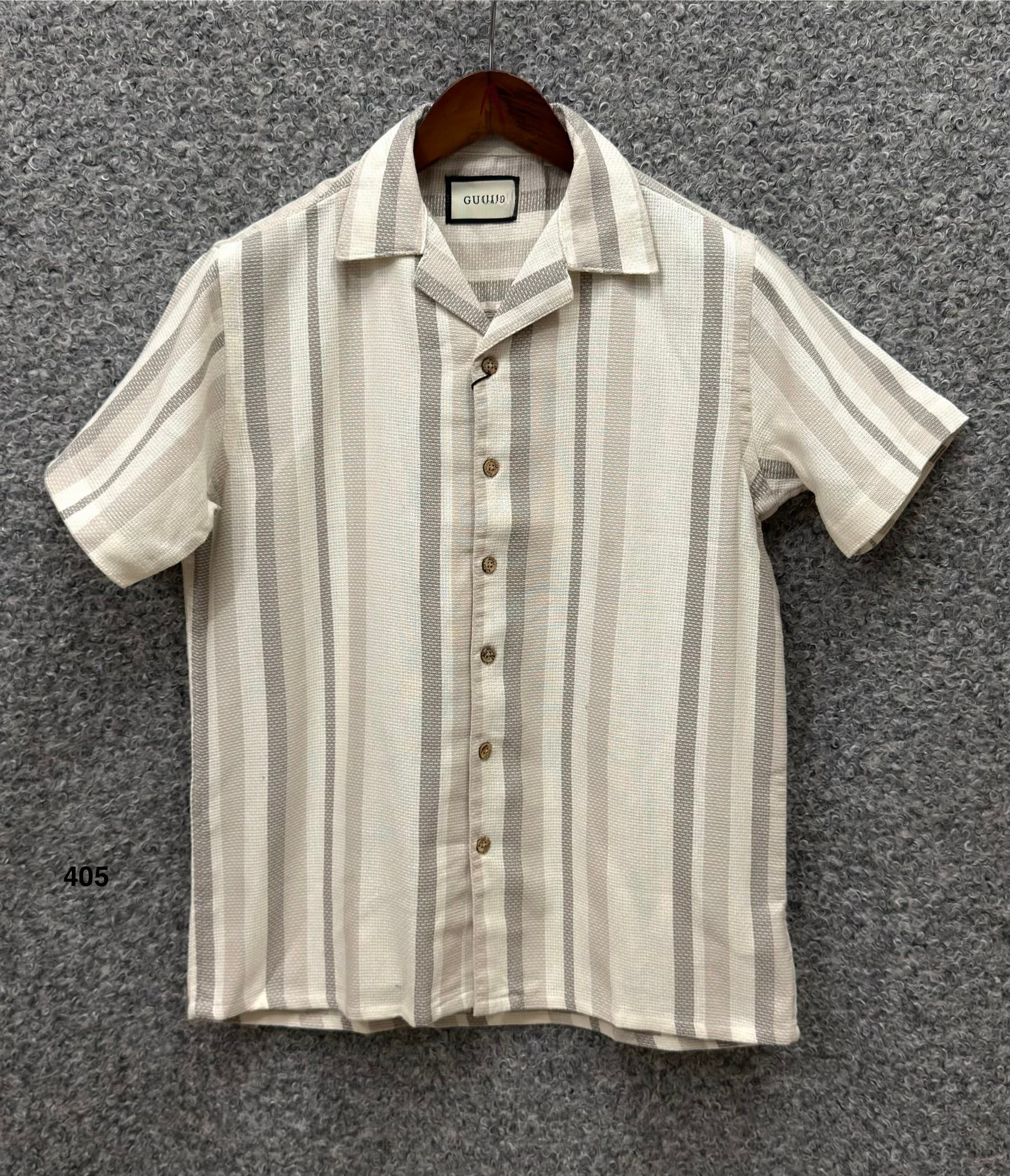 Premium Cuban Collar Bamboo Stripe Shirt GCST 405
