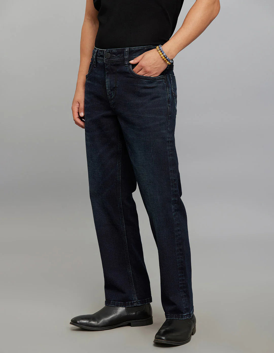 Dark Blue 5 Pocket Midrise, Comfort and Straight Fit Stretch Jeans RJ6335