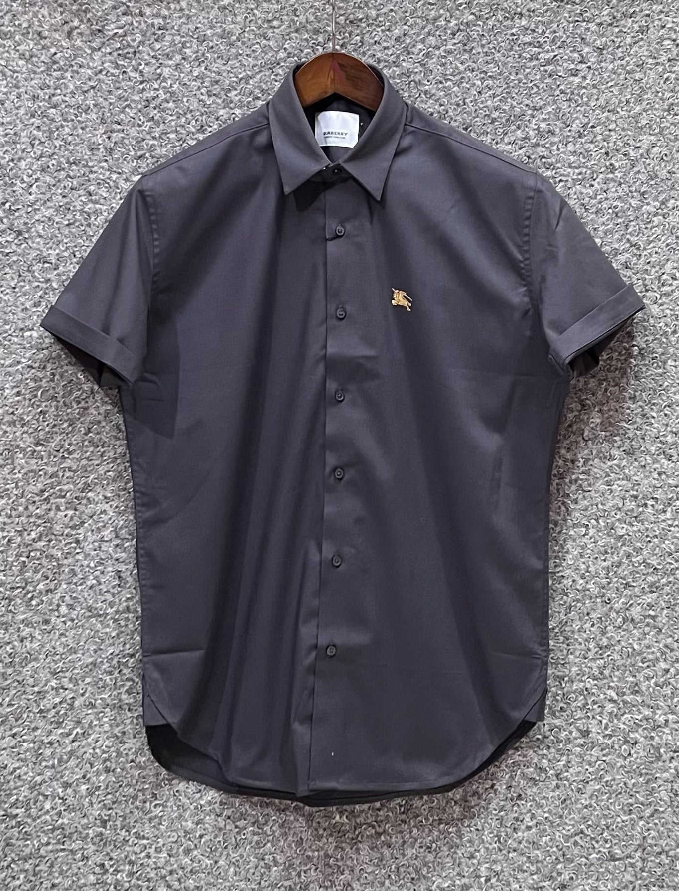 Premium Half Sleeve Solid Shirt BRSS Charcoal golden logo | Short Sleeve Solid Shirt | Shirtology Bangladesh